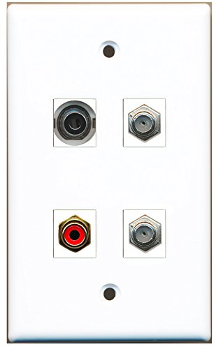 RiteAV - 1 Port RCA Red 2 Port Coax Cable TV- F-Type 1 Port 3.5mm Wall Plate