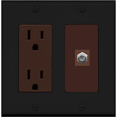 RiteAV - 15 Amp Power Outlet and 1 Port Coax Cable TV- F-Type Decorative Type Wall Plate - Black/Brown