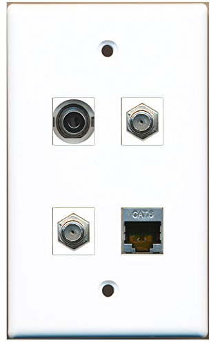 RiteAV - 2 Port Coax Cable TV- F-Type 1 Port Shielded Cat6 Ethernet 1 Port 3.5mm Wall Plate