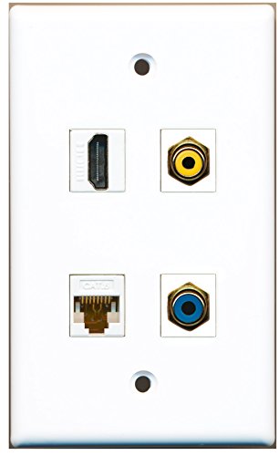 RiteAV - 1 Port HDMI 1 Port RCA Yellow 1 Port RCA Blue 1 Port Cat6 Ethernet White Wall Plate