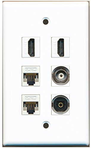 RiteAV - 2 HDMI 1 Port Toslink 1 Port BNC 2 Port Cat5e Ethernet White Wall Plate