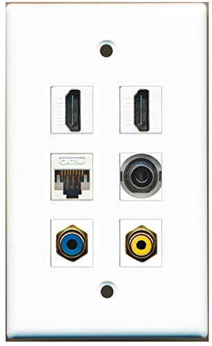 RiteAV - 2 HDMI 1 Port RCA Yellow 1 Port RCA Blue 1 Port 3.5mm 1 Port Cat5e Ethernet White Wall Plate