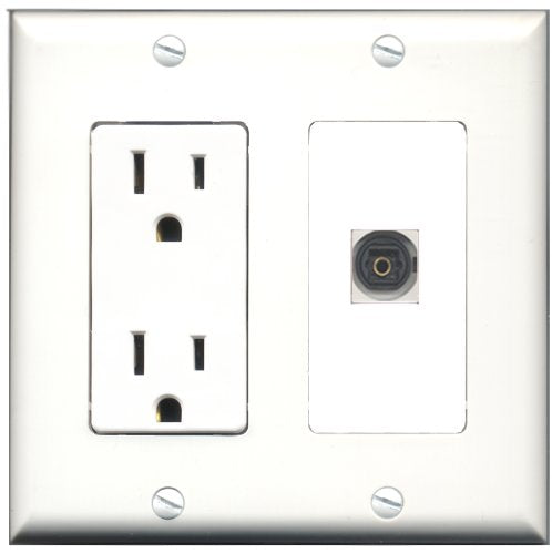 RiteAV - 15 Amp Power Outlet and 1 Port Toslink Decorative Type Wall Plate White