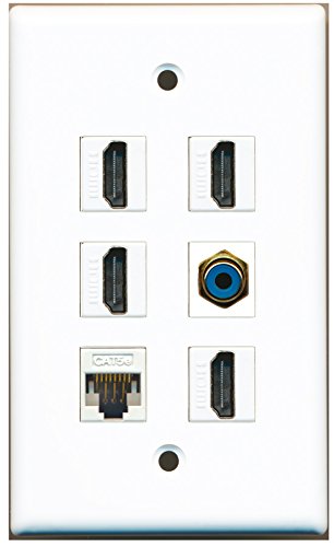 RiteAV - 4 HDMI 1 Port RCA Blue 1 Port Cat5e Ethernet White Wall Plate