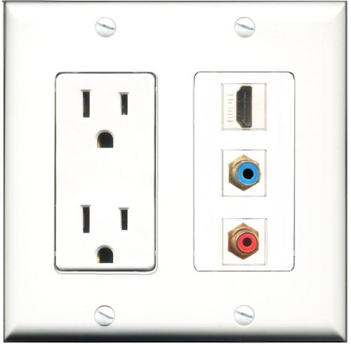 RiteAV - 15 Amp Power Outlet 1 Port HDMI 1 Port RCA Red 1 Port RCA Blue Decorative Wall Plate
