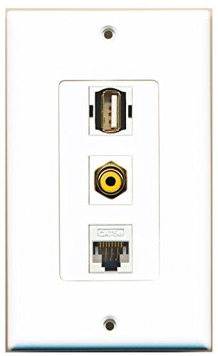 RiteAV - 1 Port RCA Yellow and 1 Port USB A-A and 1 Port Cat5e Ethernet White Decorative Wall Plate Decorative