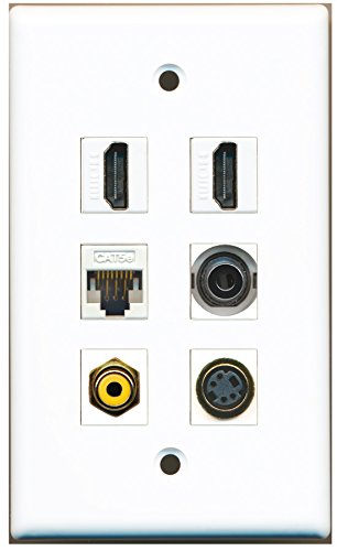 RiteAV - 2 HDMI 1 Port RCA Yellow 1 Port S-Video 1 Port 3.5mm 1 Port Cat5e Ethernet White Wall Plate