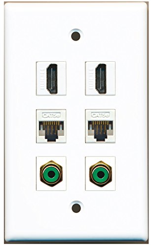 RiteAV - 2 HDMI 2 Port RCA Green 2 Port Cat5e Ethernet White Wall Plate