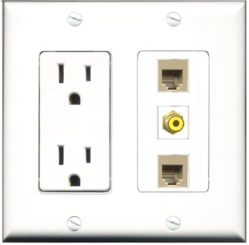 RiteAV - 15 Amp Power Outlet 1 Port RCA Yellow 2 Port Phone Beige Decorative Wall Plate