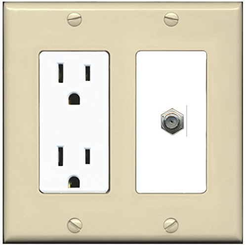 RiteAV - 15 Amp Power Outlet and 1 Port Coax Cable TV- F-Type Decorative Type Wall Plate - Ivory/White