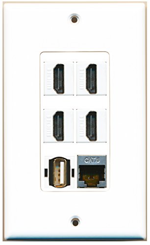 RiteAV - 4 Port HDMI 1 USB A-A 1 Shielded Cat6 Ethernet Wall Plate Decorative