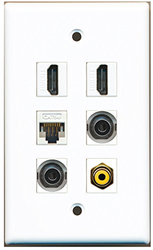 RiteAV - 2 HDMI 1 Port RCA Yellow 2 Port 3.5mm 1 Port Cat5e Ethernet White Wall Plate