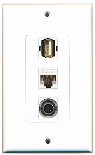 RiteAV - 1 Port USB A-A and 1 Port 3.5mm and 1 Port Cat5e Ethernet White Decorative Wall Plate