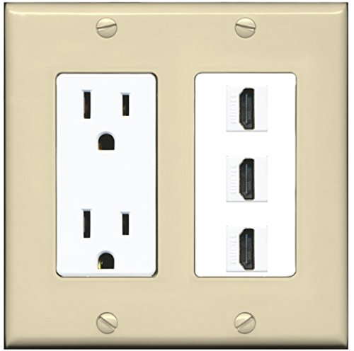 RiteAV - 15 Amp Power Outlet 3 Port HDMI Decorative Wall Plate - Ivory/White