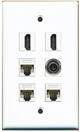 RiteAV - 2 HDMI 1 Port 3.5mm 3 Port Cat5e Ethernet White Wall Plate