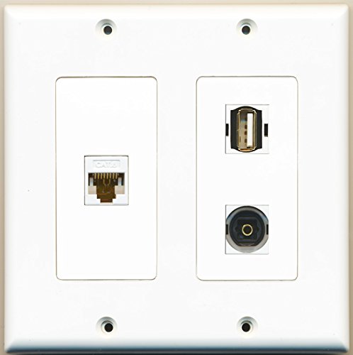 RiteAV - 1 Port USB A-A 1 Port Toslink 1 Port Cat6 Ethernet White - 2 Gang Wall Plate