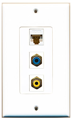 RiteAV - 1 Port RCA Yellow and 1 Port RCA Blue and 1 Port Cat6 Ethernet White Decorative Wall Plate Decorative