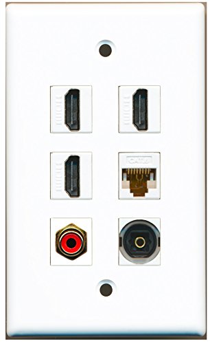 RiteAV - 3 HDMI 1 Port RCA Red 1 Port Toslink 1 Port Cat6 Ethernet White Wall Plate
