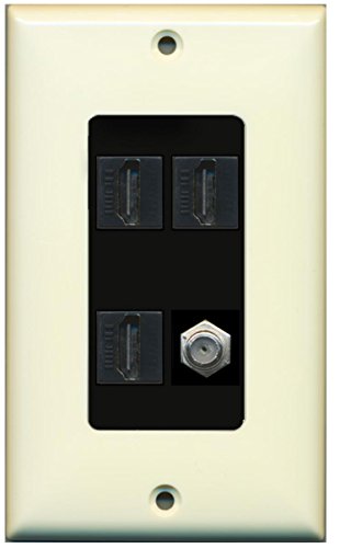 RiteAV - 3 x HDMI and 1 x Coax Cable TV F Type Port Wall Plate Decorative - Light Almond/Black