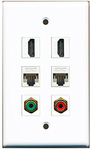 RiteAV - 2 HDMI 1 Port RCA Red 1 Port RCA Green 2 Port Cat5e Ethernet White Wall Plate