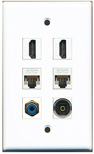 RiteAV - 2 HDMI 1 Port RCA Blue 1 Port Toslink 2 Port Cat5e Ethernet White Wall Plate