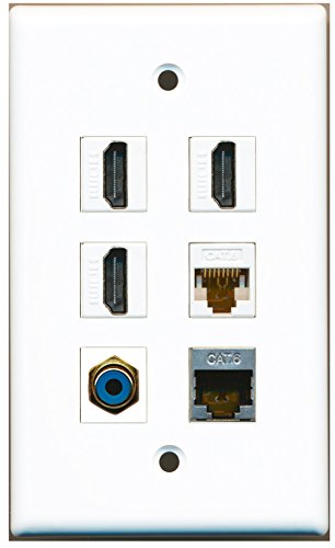 RiteAV - 3 HDMI 1 Port RCA Blue 1 Port Shielded Cat6 Ethernet 1 Port Cat6 Ethernet White Wall Plate