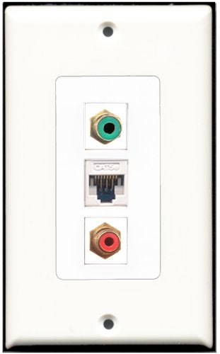 RiteAV - 1 Port RCA Red 1 RCA Green 1 Cat5e Ethernet White Wall Plate Decorative