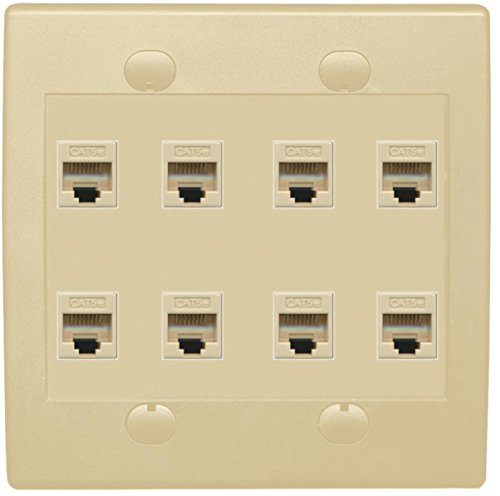 RiteAV 8 Port Flat Dual 2 Gang Ethernet Cat5e RJ45 Network Wall Plate - Ivory