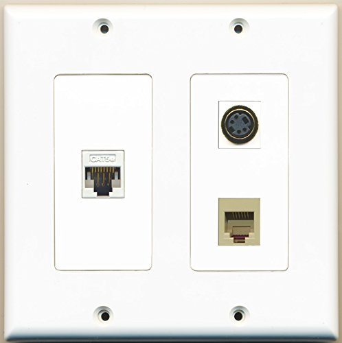 RiteAV - 1 Port Phone RJ11 RJ12 Beige 1 Port S-Video 1 Port Cat5e Ethernet White - 2 Gang Wall Plate
