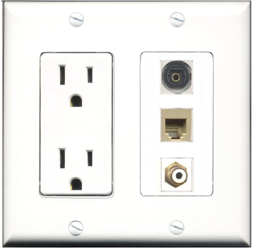 RiteAV - 15 Amp Power Outlet 1 Port RCA White 1 Port Phone Beige 1 Port Toslink Decorative Wall Plate