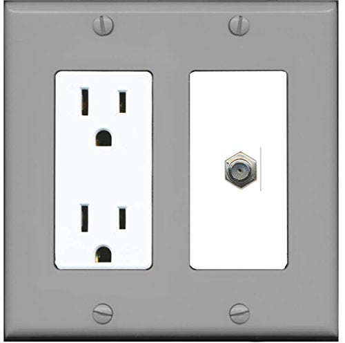 RiteAV - 15 Amp Power Outlet and 1 Port Coax Cable TV- F-Type Decorative Type Wall Plate - Gray/White