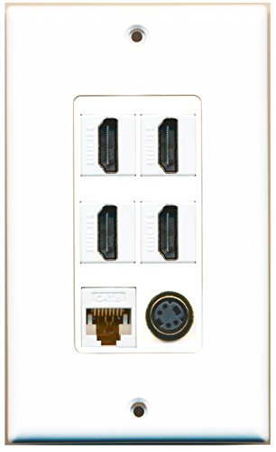 RiteAV - 4 Port HDMI 1 S-Video 1 Cat6 Ethernet White Wall Plate Decorative