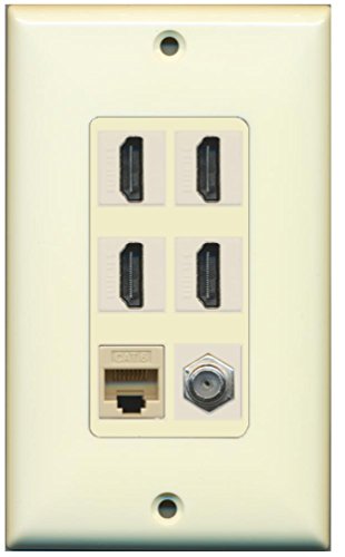 RiteAV - 4 Port HDMI 1 Coax Cable TV- F-Type 1 Cat6 Ethernet Wall Plate Decorative - Light Almond/Light Almond