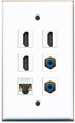 RiteAV - 3 HDMI 2 Port RCA Blue 1 Port Cat5e Ethernet White Wall Plate