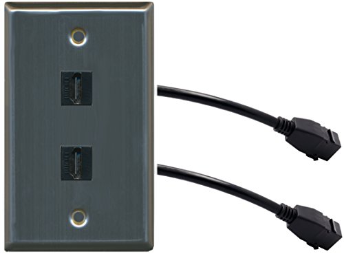 RiteAV (1 Gang Flat) 2 HDMI Wall Plate w/ Pigtail Extension Cable Stainless Steel