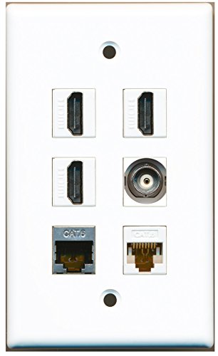 RiteAV - 3 HDMI 1 Port Shielded Cat6 Ethernet 1 Port BNC 1 Port Cat6 Ethernet White Wall Plate