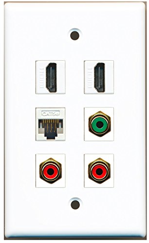 RiteAV - 2 HDMI 2 Port RCA Red 1 Port RCA Green 1 Port Cat5e Ethernet White Wall Plate