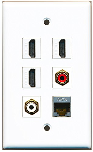 RiteAV - 3 HDMI 1 Port RCA Red 1 Port RCA White 1 Port Shielded Cat6 Ethernet Wall Plate