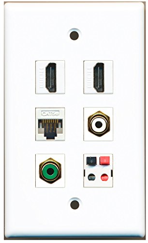 RiteAV - 2 HDMI 1 Port RCA White 1 Port RCA Green 1 Port Cat5e Ethernet White 1 Port Speaker Wall Plate