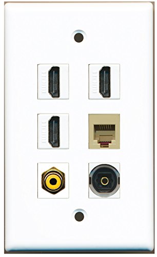 RiteAV - 3 HDMI 1 Port RCA Yellow 1 Port Phone RJ11 RJ12 Beige 1 Port Toslink Wall Plate