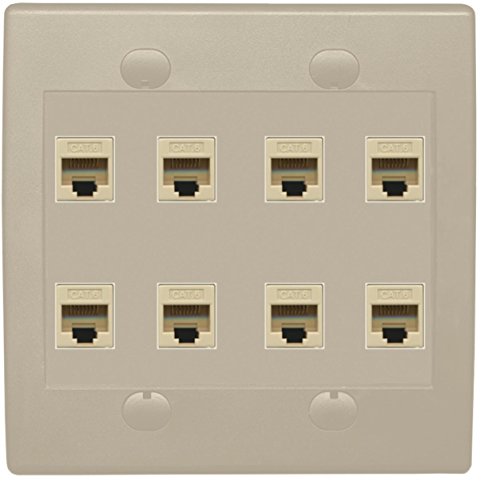 RiteAV 8 Port Flat Dual 2 Gang Ethernet Cat6 RJ45 Network Wall Plate - Light Almond