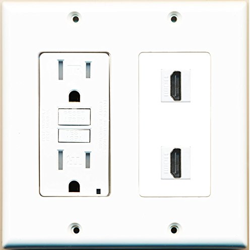 RiteAV (2 Gang Decorative) 15A GFCI Outlet 2 HDMI Wall Plate White