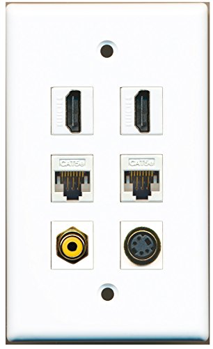 RiteAV - 2 HDMI 1 Port RCA Yellow 1 Port S-Video 2 Port Cat5e Ethernet White Wall Plate