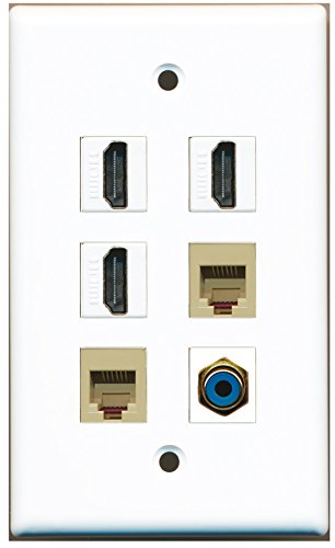 RiteAV - 3 HDMI 1 Port RCA Blue 2 Port Phone RJ11 RJ12 Beige Wall Plate