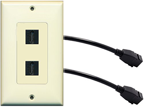 RiteAV (1 Gang Decorative) 2 HDMI Wall Plate w/ Pigtail Extension Cable Light Almond