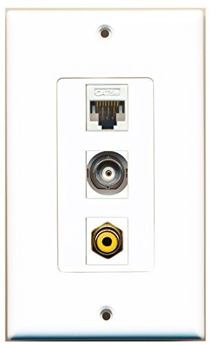 RiteAV - 1 Port RCA Yellow and 1 Port BNC and 1 Port Cat5e Ethernet White Decorative Wall Plate Decorative