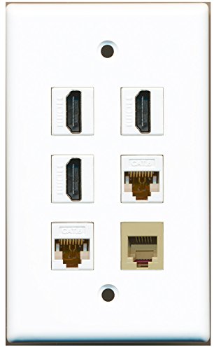 RiteAV - 3 HDMI 1 Port Phone RJ11 RJ12 Beige 2 Port Cat6 Ethernet White Wall Plate
