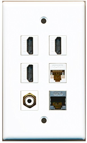 RiteAV - 3 HDMI 1 Port RCA White 1 Port Shielded Cat6 Ethernet 1 Port Cat6 Ethernet White Wall Plate