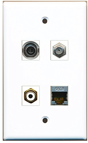 RiteAV - 1 Port RCA White 1 Port Coax Cable TV- F-Type 1 Port Shielded Cat6 Ethernet 1 Port 3.5mm Wall Plate