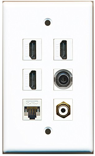 RiteAV - 3 HDMI 1 Port RCA White 1 Port 3.5mm 1 Port Cat5e Ethernet White Wall Plate
